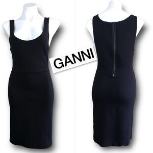 GANNI Textured Cotton Blend  Tank Top Sheath Dress In Black Size S